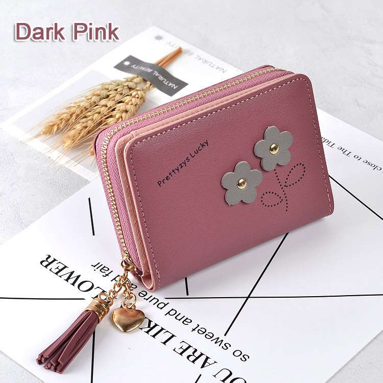 Women Wallets Brand Candy Colors Lady Purses Flower Clutch Zipper Coin Purse Wallet Cards ID Bag Woman Moneybag: 1 dark pink