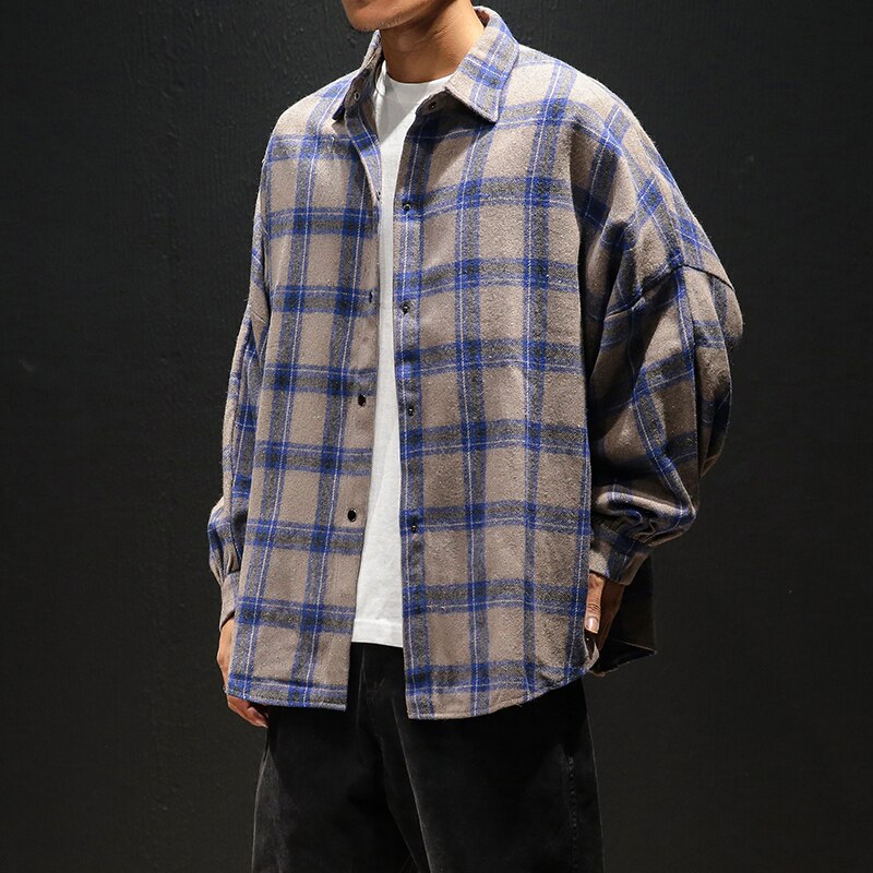 Modis Mens Plaid Flannel Shirts Hip Hop Men Tops Long Sleeve Streetwear Coat Loose Casual Clothes 5XL Plus Size Hombre Clothing