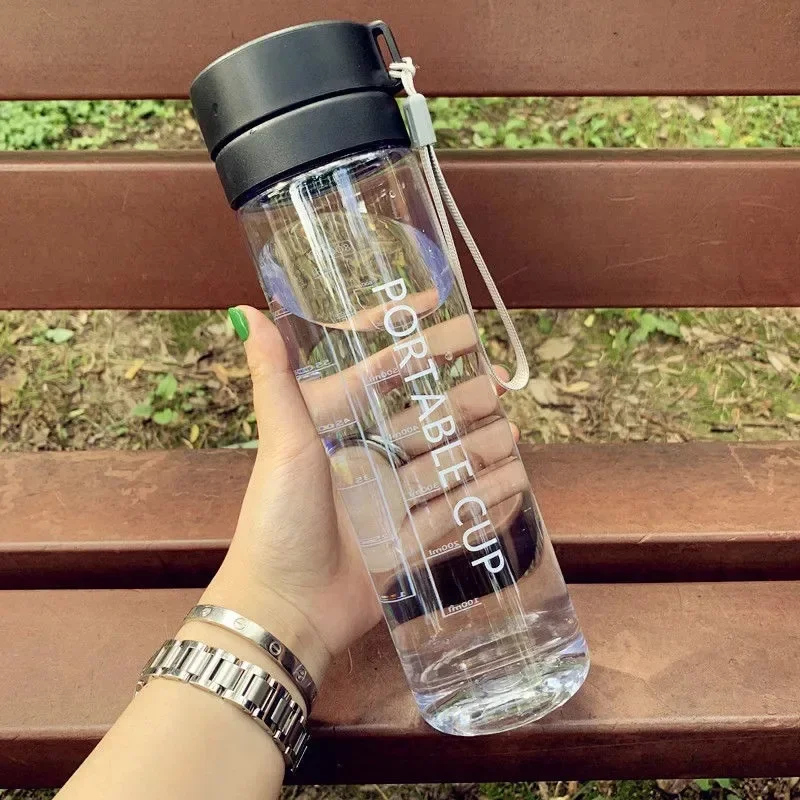 800ML Portable Large Capacity Water Cup Plastic Cup Travel Outdoor Sports Leakage Sealing Water Bottle Frosted Plastic Cup: black