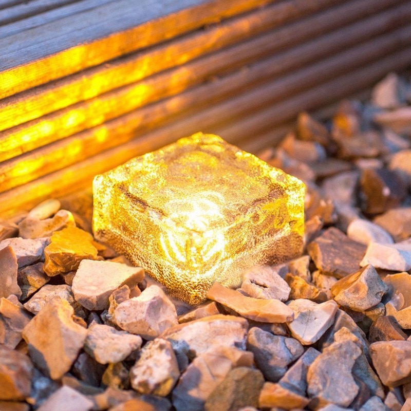 Lumière de jardin de pavé de brique de verre (1 unité), 4 Led, lumière solaire imperméable de roches carrées de glace pour la cour carrée extérieure de route de chemin, guerre