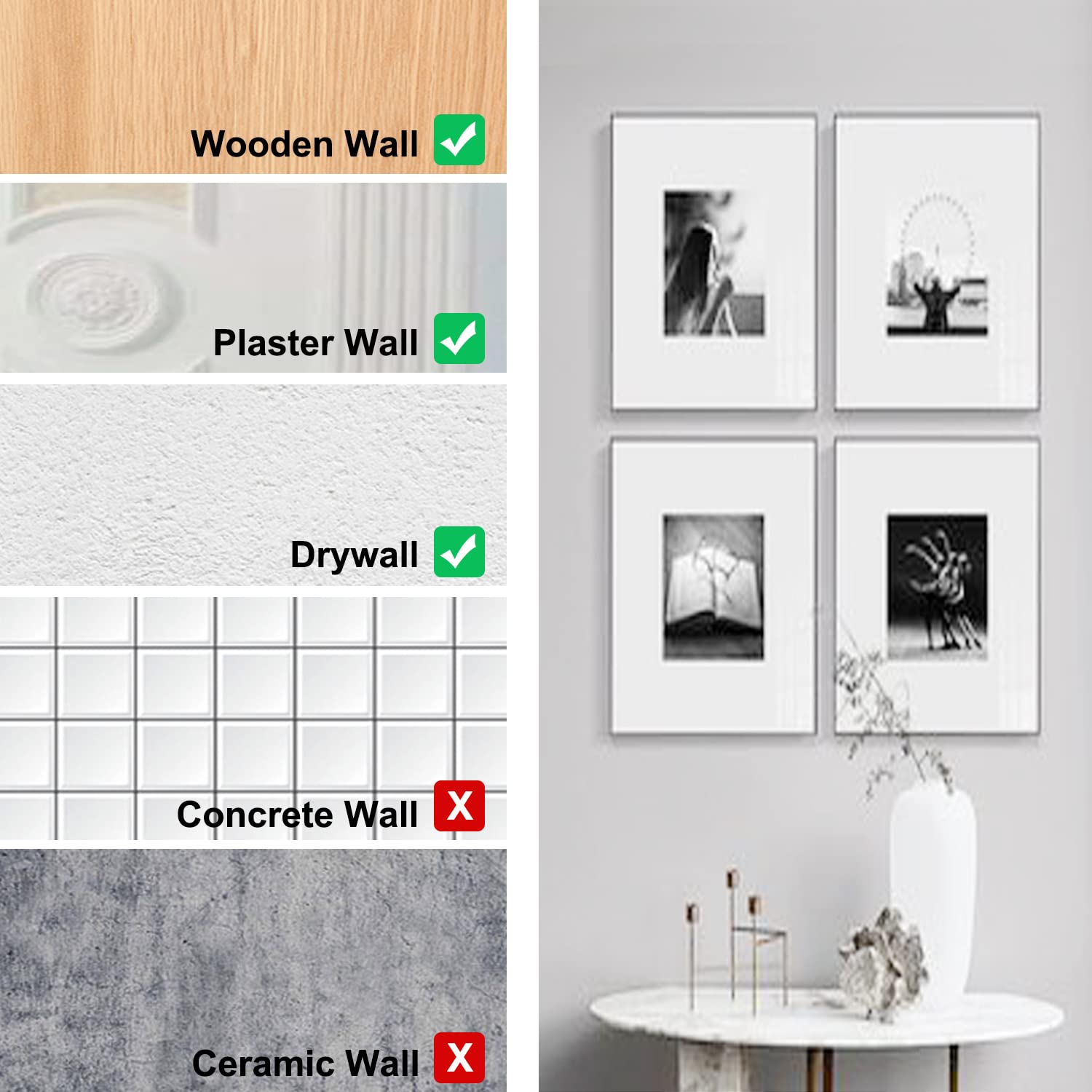 127PC fotohangers heavy duty, foto-ophangset haken, foto-ophangspijkers voor gipsplaten houten muurspiegel klokhaak