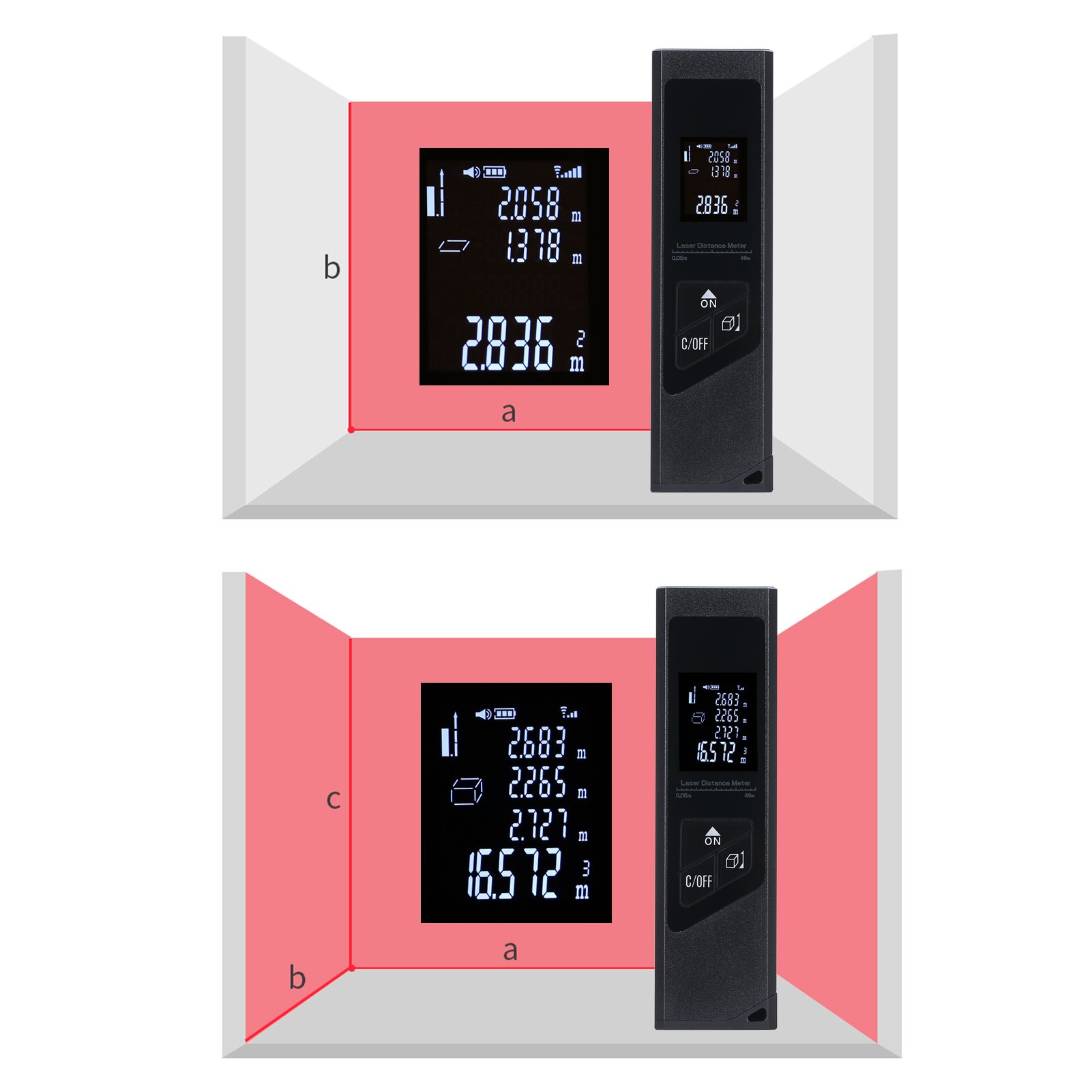 40M Rangefinder Digital Mini Distance Measuring Meter USB Charging Electronic Space Measurement Device for Area Volume Distances