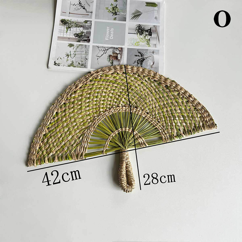 Hand-woven Straw Fan Decorative Handmade Semicircular Woven Fan Summer Cooling Fan Handheld Fan Home Decor: Clear
