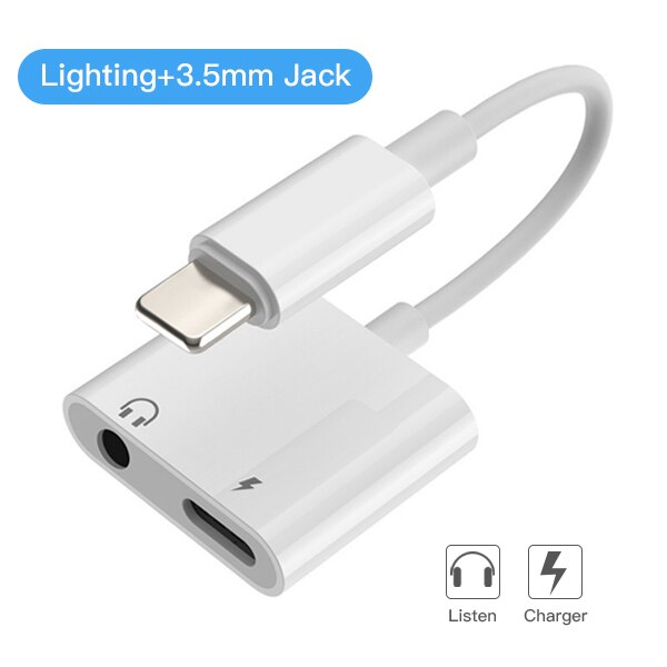 2 in 1 adapter for iphone 7 7 plus ladelytting lightning  to 3.5mm jack adaptere for iphone 8 8 plus x hodetelefonkonverter: Type 1