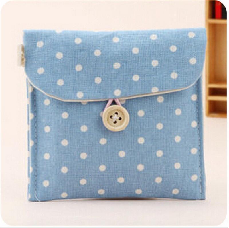 Velishy Polka Dot Organizer Storage Female Hygiene Sanitary Napkins Package Small Cotton Storage Bag Purse Case: Blue
