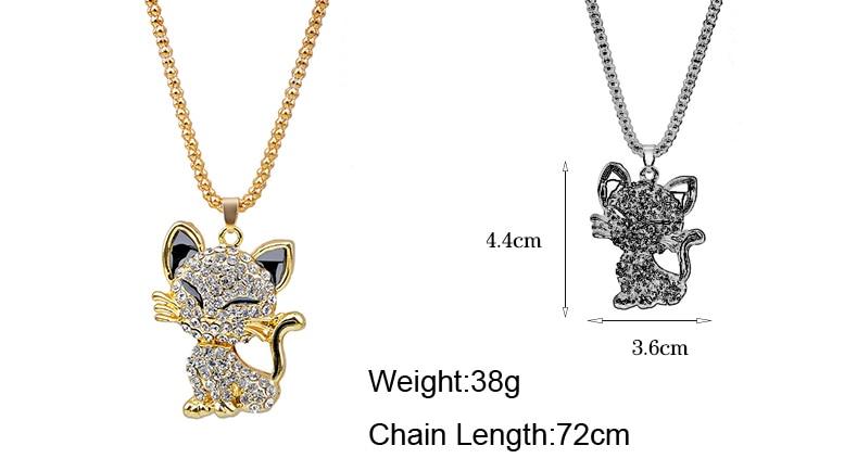 Pretty Rhinesto Kat Ketting Voor Vrouwen Gold Filled Emaille Crystal Lange Trui Chain Kettingen Hangers Christmas Voor Meisje