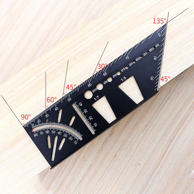 90 45 Degree Aluminum Alloy Angle Ruler Multifunctional Right Angle Marking Ruler Gauges Measuring Gauging Woodworking Tools