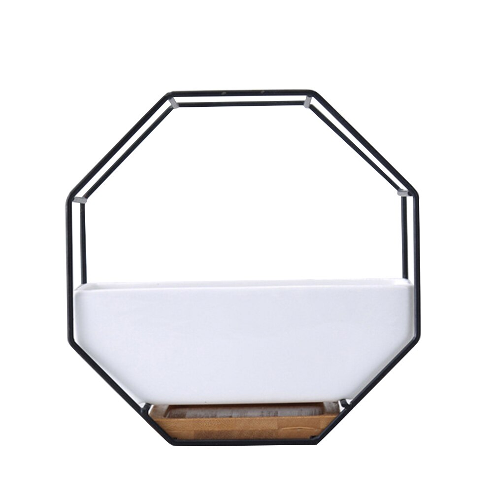 Achthoek Muur Opknoping Vetplant Bloempot Tafel Keramische Schotel Vaas Decor Een Bloempot Plant/Bloempot Planter tuin Groot: Black