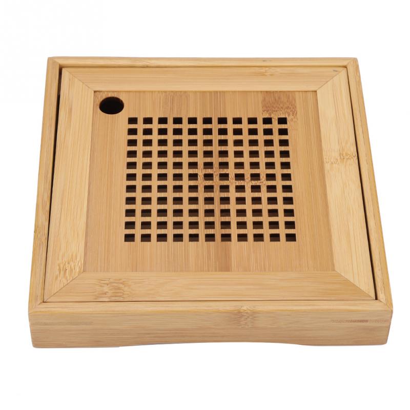 Mini Vierkante Bamboe Thee dienblad Drainage Water opslag Kung Fu Thee set kamer Board tafel Chinese thee cup ceremony gereedschap