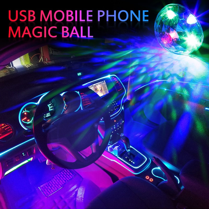 Auto Led Auto Lamp Usb Omgevingslicht Dj Rgb Mini Kleurrijke Muziek Geluid Licht USB-C Interface Apple Interface Magic Telefoon bal Lamp