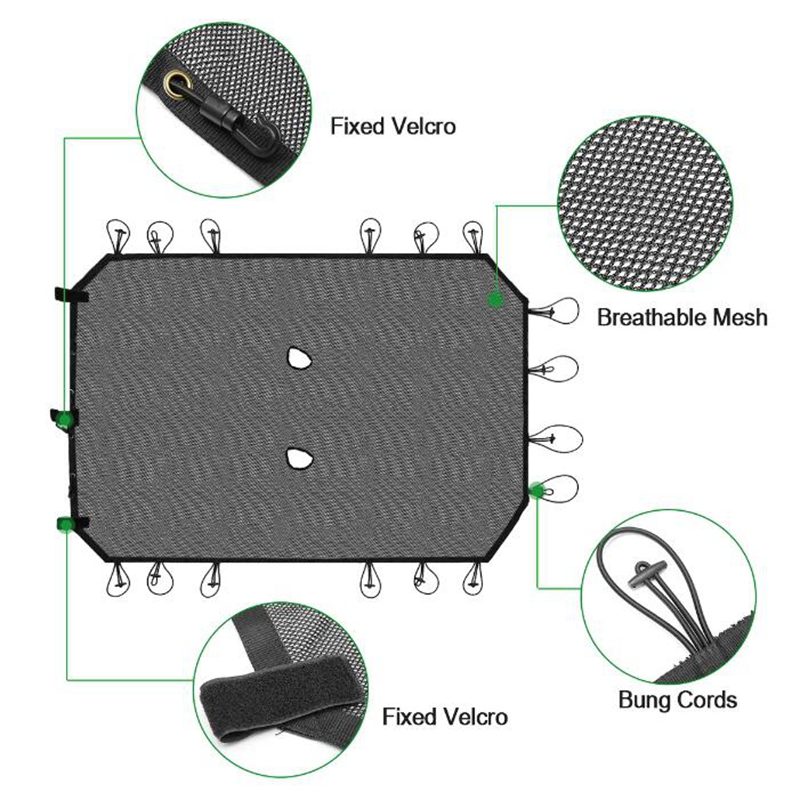 110Cm X 70Cm X 0.5Mm Auto Zonnescherm Volledige Mesh Top Cover Anti Uv Bescherming Voor Jeep voor Wrangler Jk 4 Deur Zwarte Auto Covers