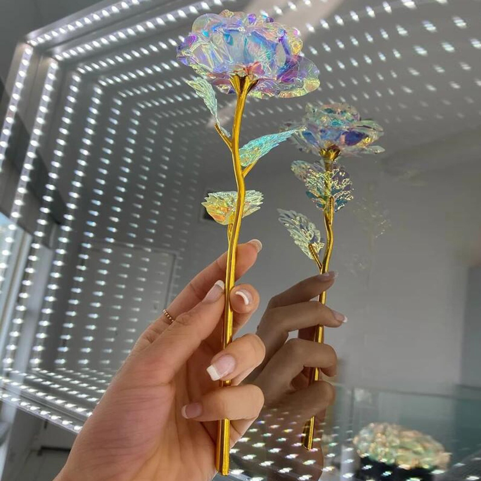10 stk valentinsdag gullfolie roseblomster kunstig bukett 24k uten lys hjemmedekorasjon sztuczne kwiaty