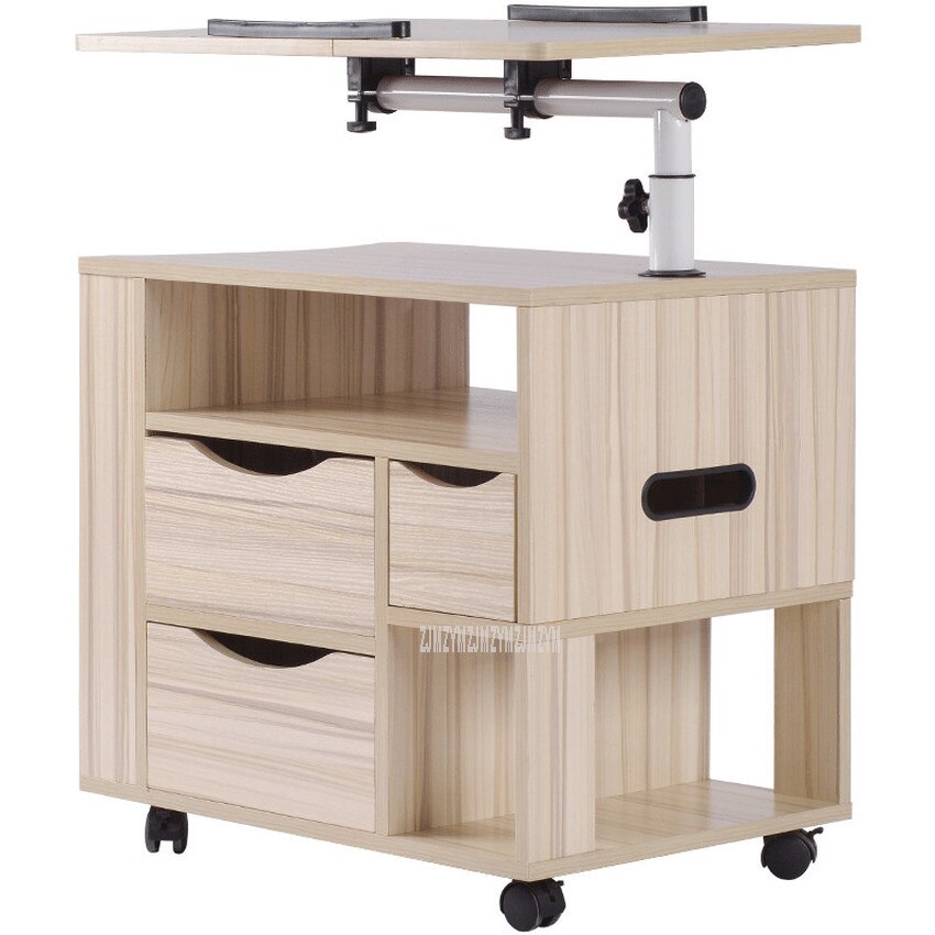 Movable Laptop Nightstand Bedside Liftable Desktop Notebook Laptop Desk Cabinet Wood Multifunctional Storage Cabinet