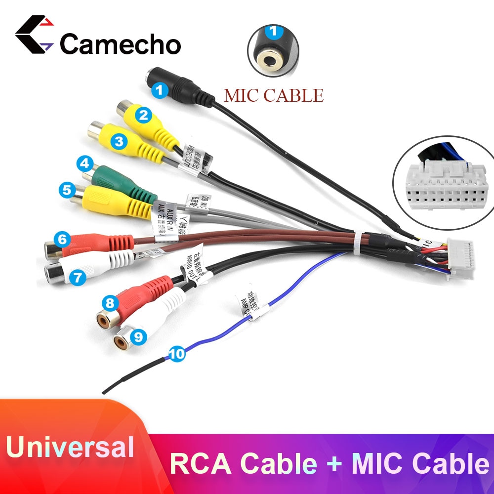 Camecho 2 Din Kabel Rca Output Kabel Externe Microfoon Adapter Kabel Universele Voor 2 Din Auto Radio Rca Output Kabel mic Kabel