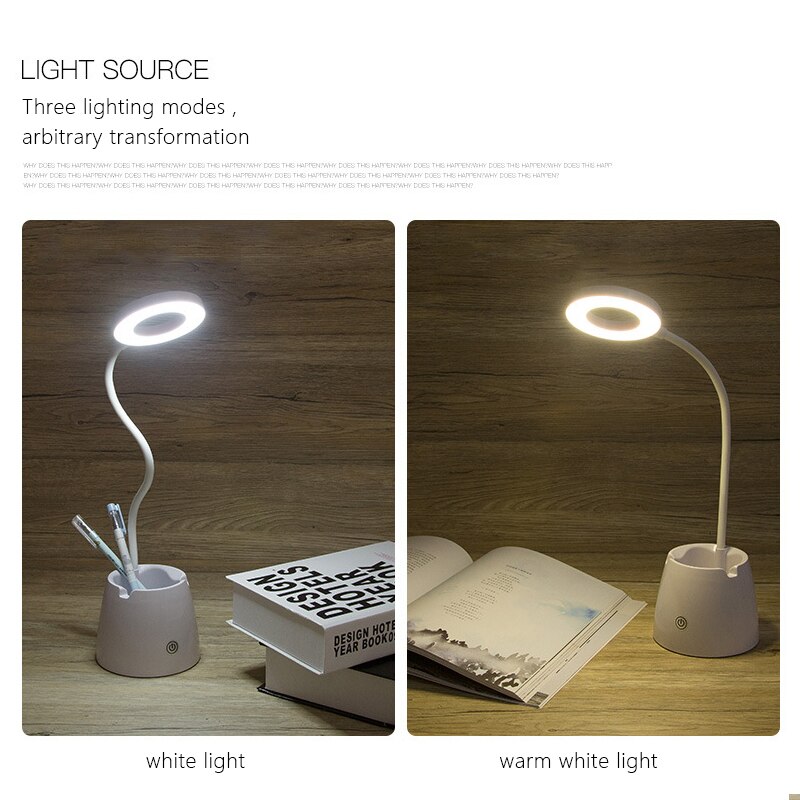 Touche Dimmable LED lampe de bureau Flexible USB Rechargeable Table de réglage lampe de lecture avec support pour téléphone porte-stylo pour les enfants