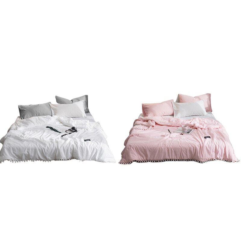 Zacht Roze Worp Deken Met Bal Solid Zomer Dekbed Dekbed Queen Size Microfiber Quilt Met Gewassen Bal