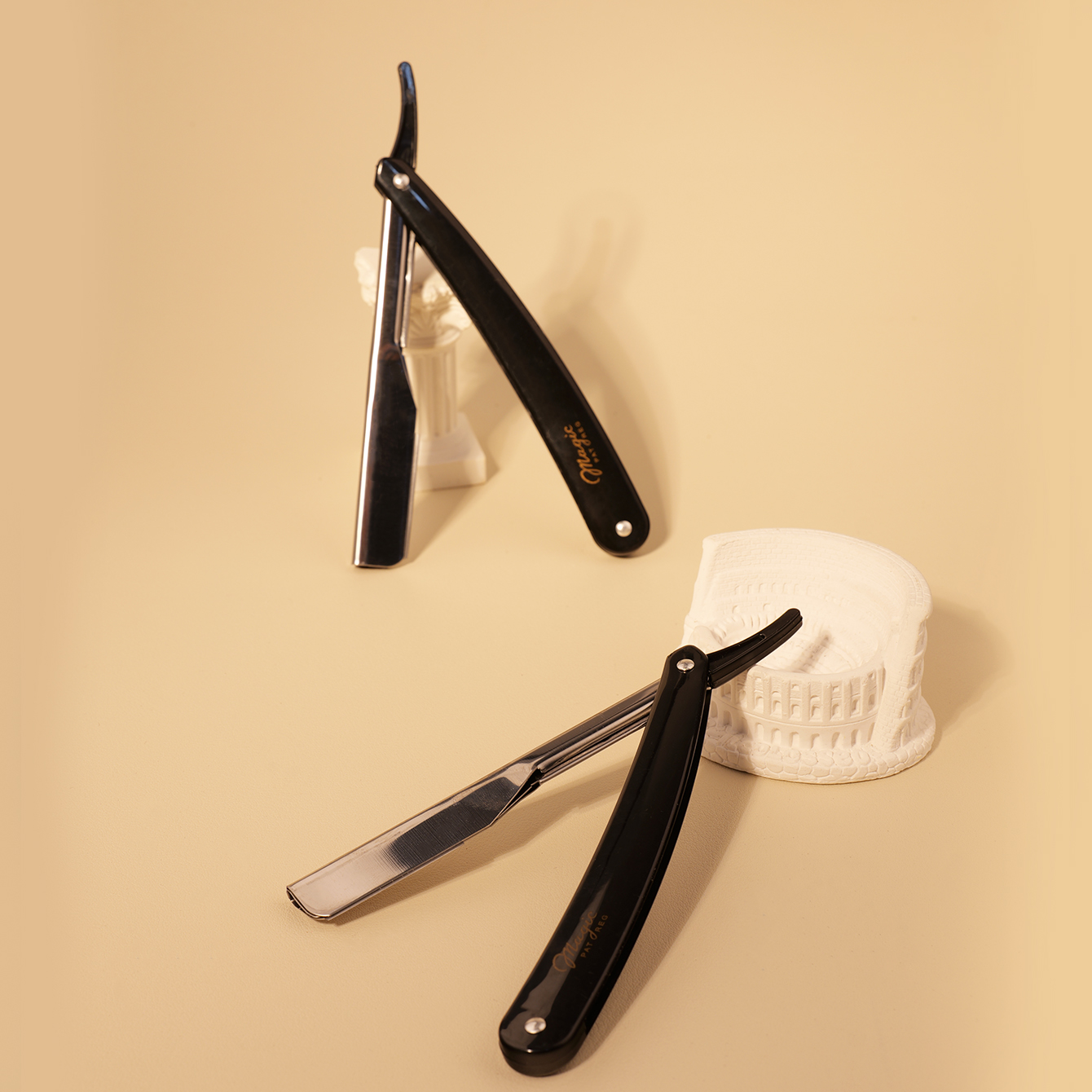 1/2pcs straight edge shaver high-end salon folding men's manual shaver，Special for real hair wigs: Beige