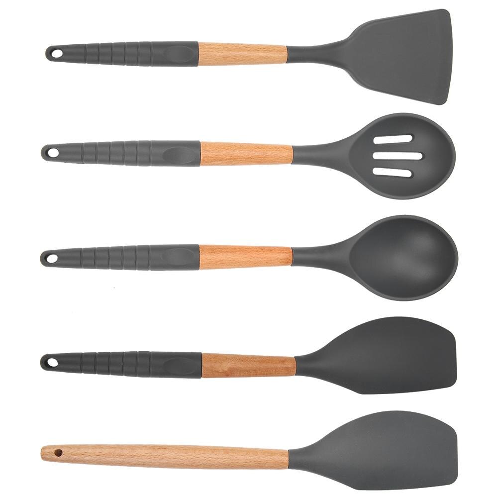 1pc silikon kjøkkenredskaper med bøk håndtak skje slikkepott pasta server visp øse sil til hjemmelaget bbq baking