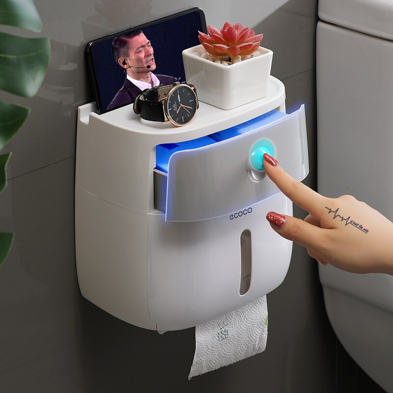 Toilet Paper Holder Waterproof Wall Mounted Toilet Paper Tray Roll Paper Tube Storage Box Tray Tissue Box Shelf Bathroom Product