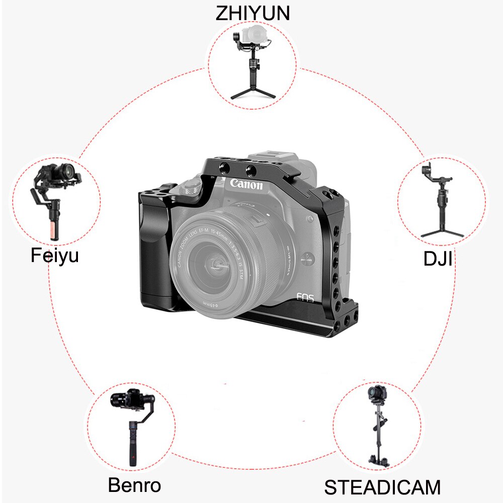 Metal Camera Cage Rig Handle Grip with Cold Shoe Mount 1/4 3/8in Screw Holes for Canon EOS M50/M5 Mirrorless Camera Accessories