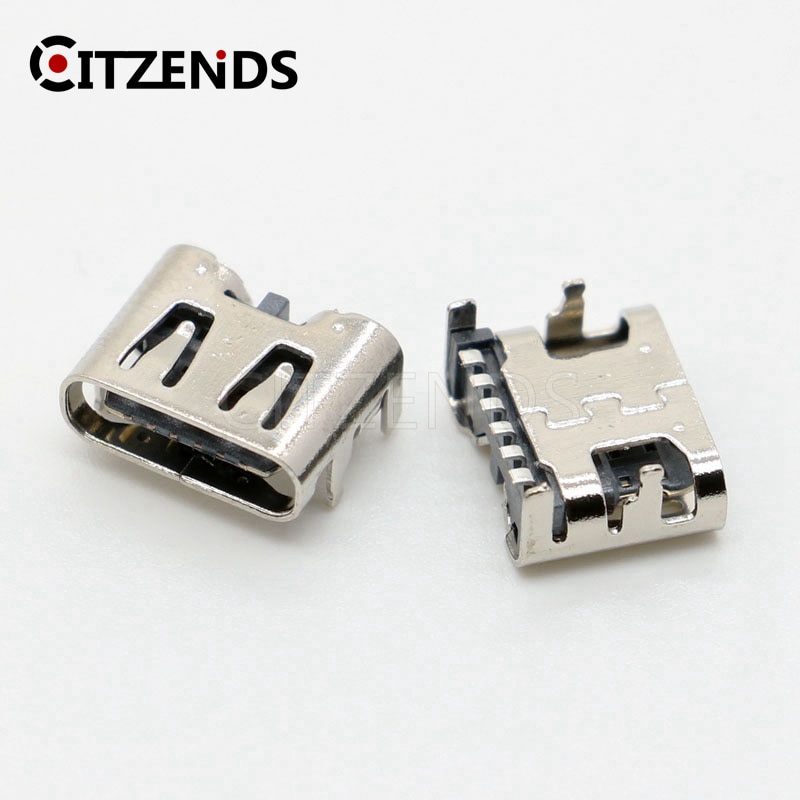 10 unids/lote de conector USB tipo C de 6 pines, Conector Micro USB tipo C, USB 3,1, DIP de colocación hembra para puerto de carga de teléfono móvil