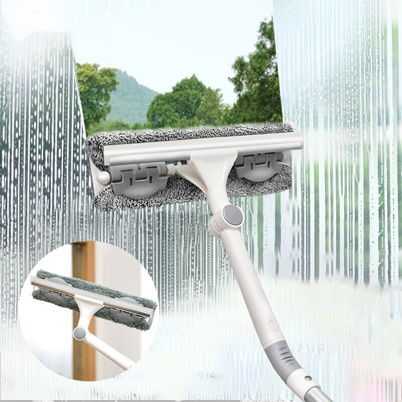 Window Cleaner 2 In 1 Telescopic Long Handle Glass Cleaning Tool Window Washing Equipment with Rotating Head