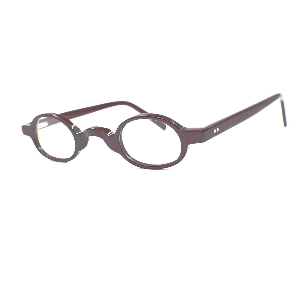 Vintage Super Small 37mm Spring Hinges Oval Acetate Eyeglass Frames Full Rim Men Women Optical Myopia: PURPLISH RED