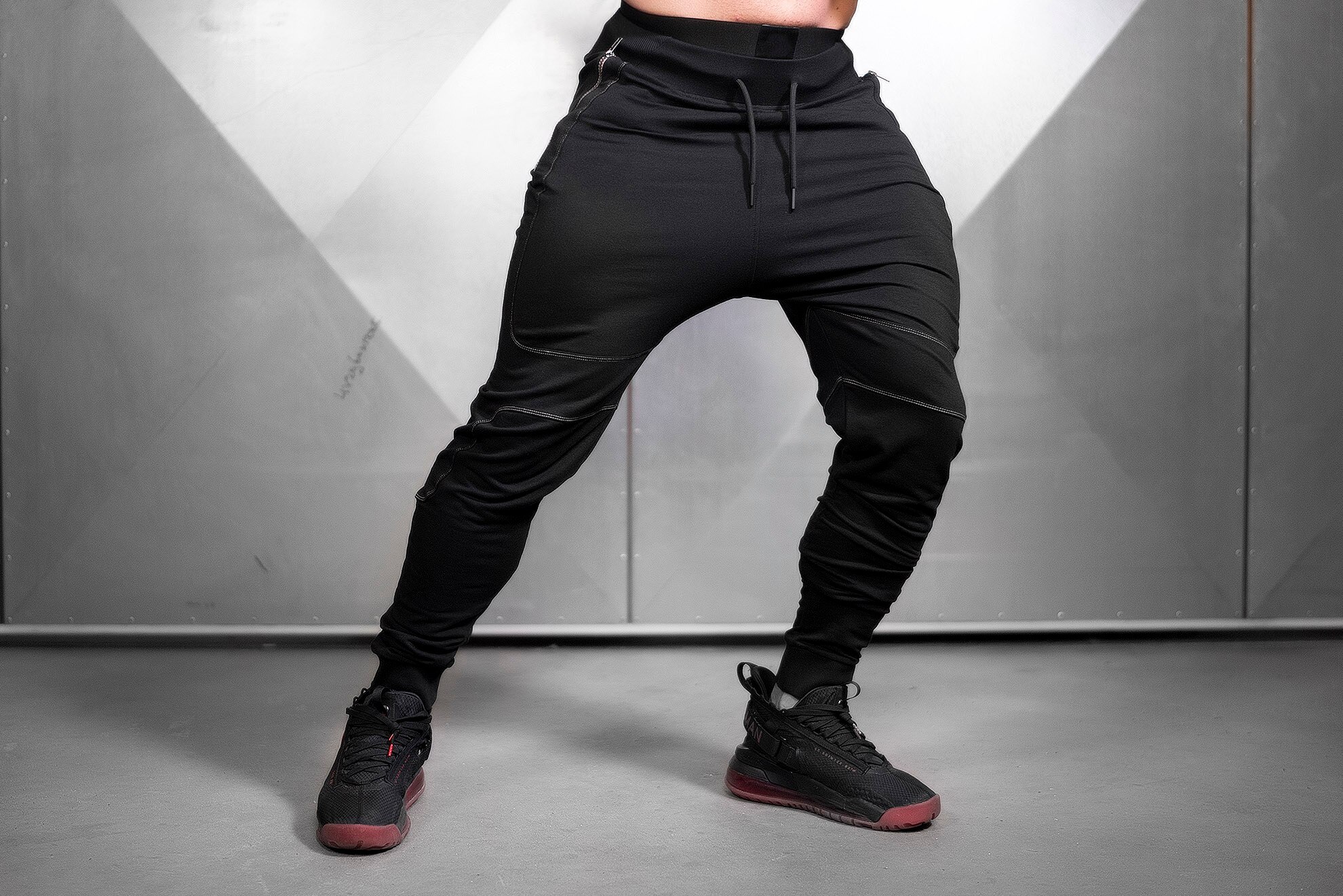 Sport Fitness Pants Mens Outdoor Gym Running Drawstring Sportswear Loose Training Pants Patchwork Sweatpants Leisure Trousers: Black / M