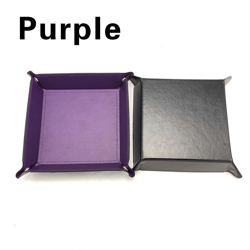 1 Pcs Desktop Dobbelstenen Plaat Opbergdoos Vierkante Lade Pu Leer Opvouwbare Game Board Decoratieve Tafel Games: purple