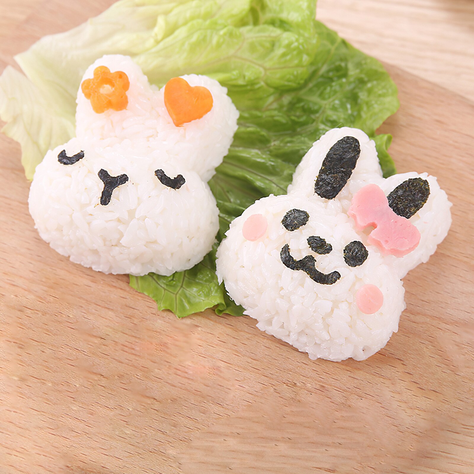 Juego de moldes de arroz Nori para Sushi, herramientas de cocina de estilo japonés, lindo conejo Bento Maker Cutter, molde portátil para alimentos para niños, molde Kawaii