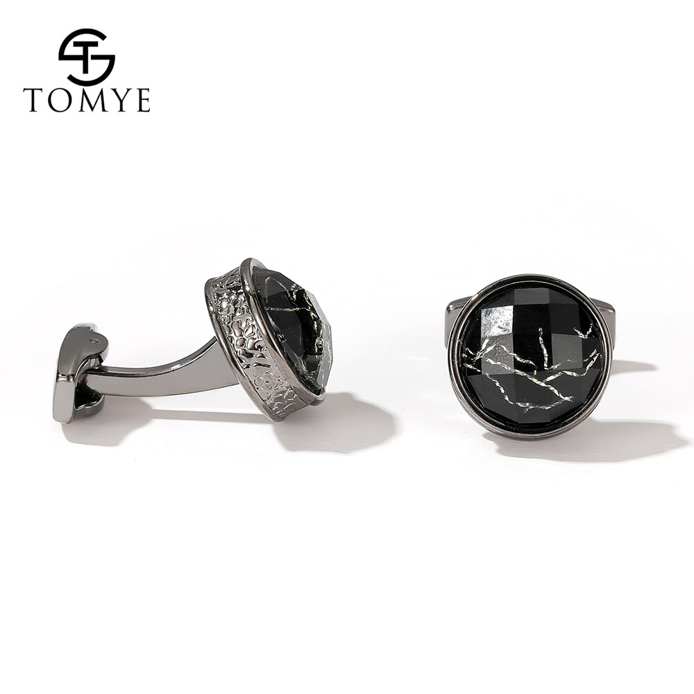 Cufflinks for Men TOMYE XK20S037 Round Marbling 3 Colors Metal Shirt Cuff Links for