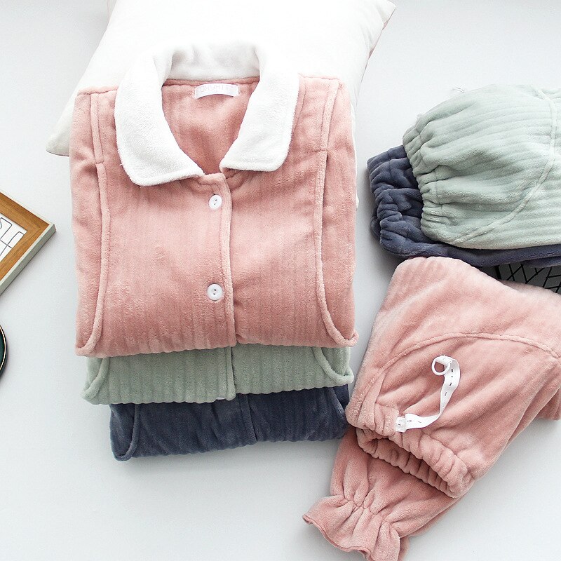 Fdfklak-Pijama de franela gruesa y cálida para mujer, Ropa premamá invierno, Pijama de Enfermería de manga larga para lactancia