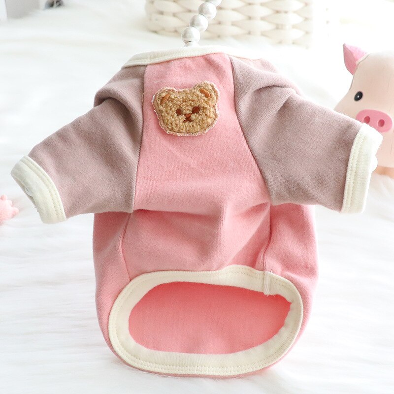 Dog Bear Contrast Color T-shirt Dog Clothes Autumn and Winter Clothes Cat Princess Bottoming Pajamas Home Teddy Small Dog