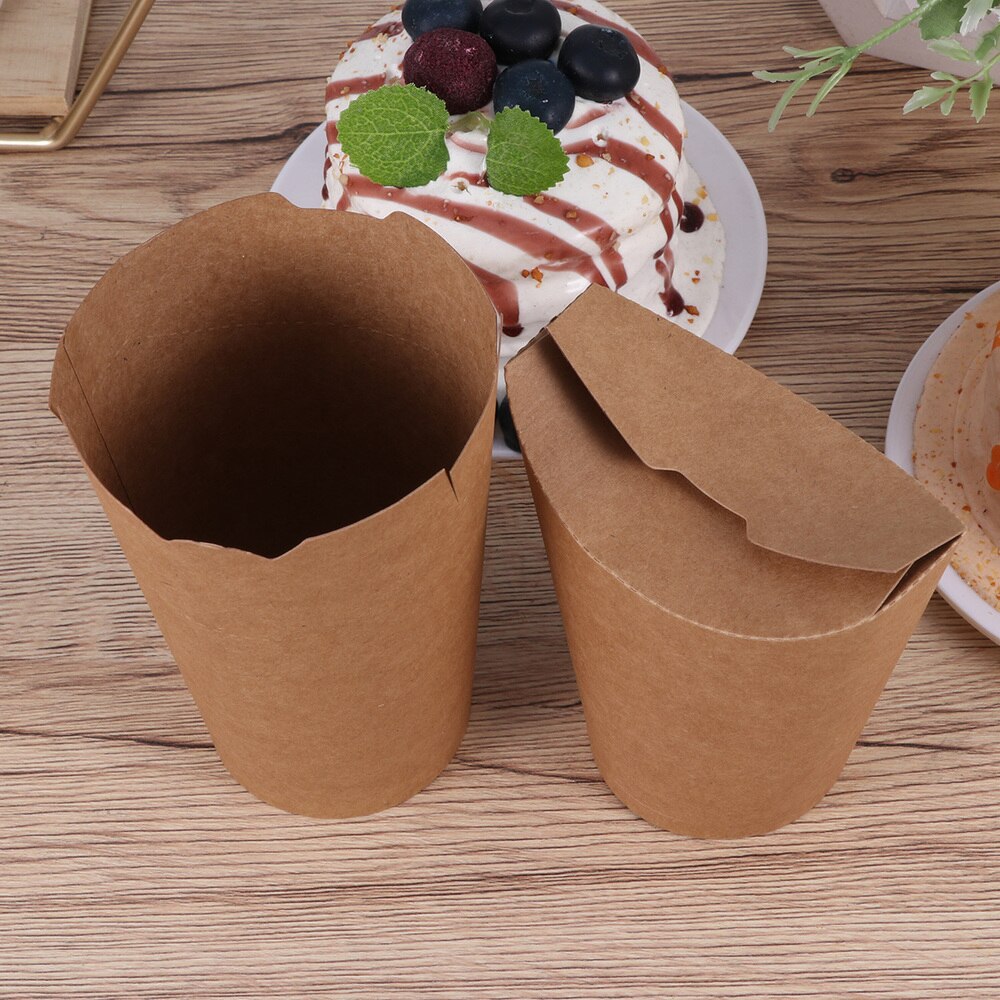 50 Uds. Vasos desechables de papel Kraft para sellar helado, recipiente para huevos, taza para patatas fritas, palomitas de maíz, pollo (marrón)