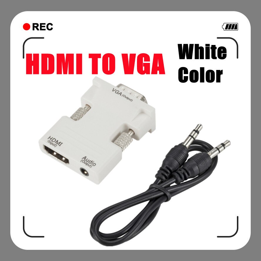 Grwibeou hdmi-compatible to vga adapter cable, male to female, hd to vga adapter, 1080p digital-analog video/audio for tablet pc: White