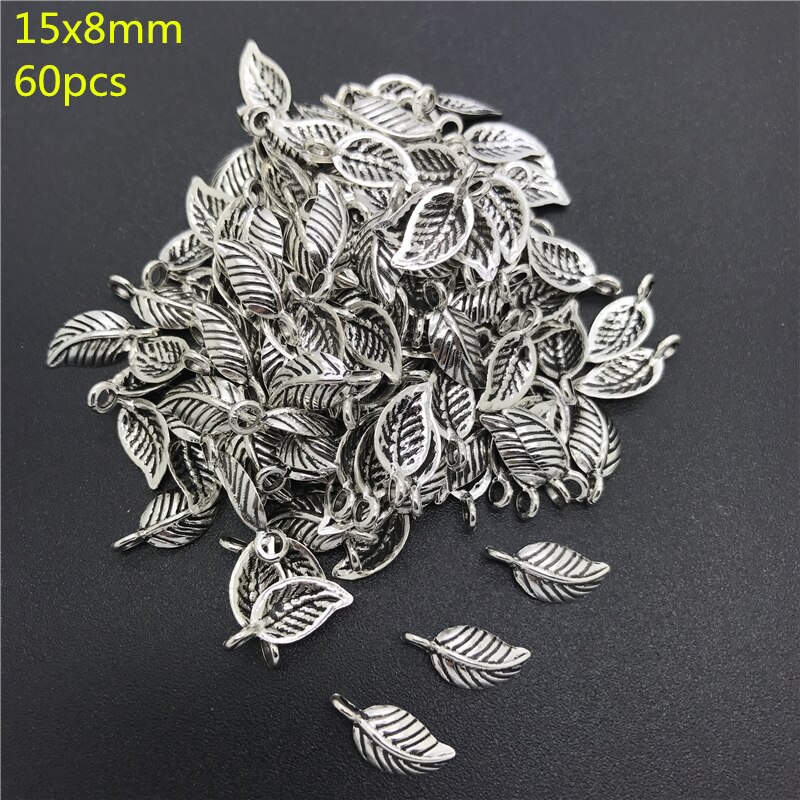 60 pcs 8x15mm Lichtmetalen Kralen Cap Oude Charms Bladeren Shape Hanger Bedels Voor Sieraden Maken DIY Accessoires: Silver