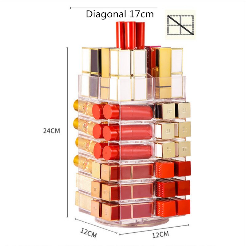 Tour de rangement pour rouge à lèvres en acrylique, 53 grilles, présentoir rotatif à 360 degrés pour maquillage, brillant à lèvres, organisateur de vernis à ongles, vitrine de cosmétiques
