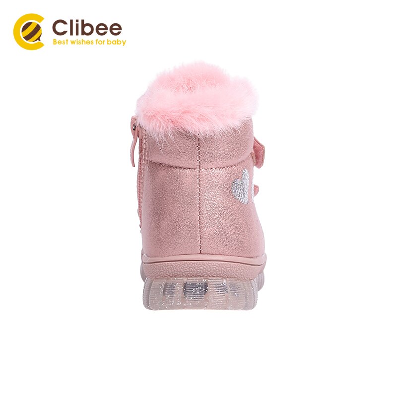 CLIBEE Mädchen Flache PU Leder lässig Sneaker Stiefel freundlicher Warme Winter Mitte Knöchel Schnee Stiefel Kleinkind freundlicher Wolle Schuhe 21-26