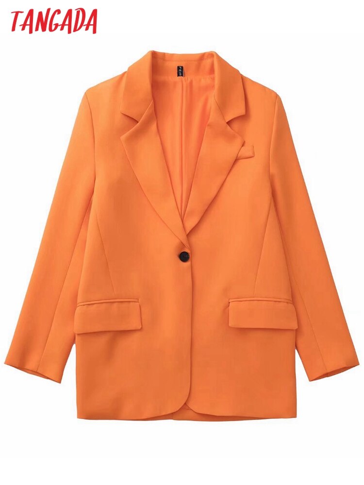 Tangada-Chaqueta naranja Lisa para mujer, abrigo Vintage con bolsillo y cuello con muescas, Tops Chic informales a la 3H459, 2022