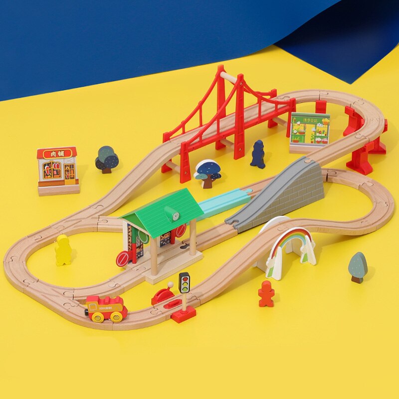 Set di binari per treni in legno giocattoli ferroviari per treni magnetici elettrici compatibili con i giocattoli educativi per binari in pvc per regali per bambini