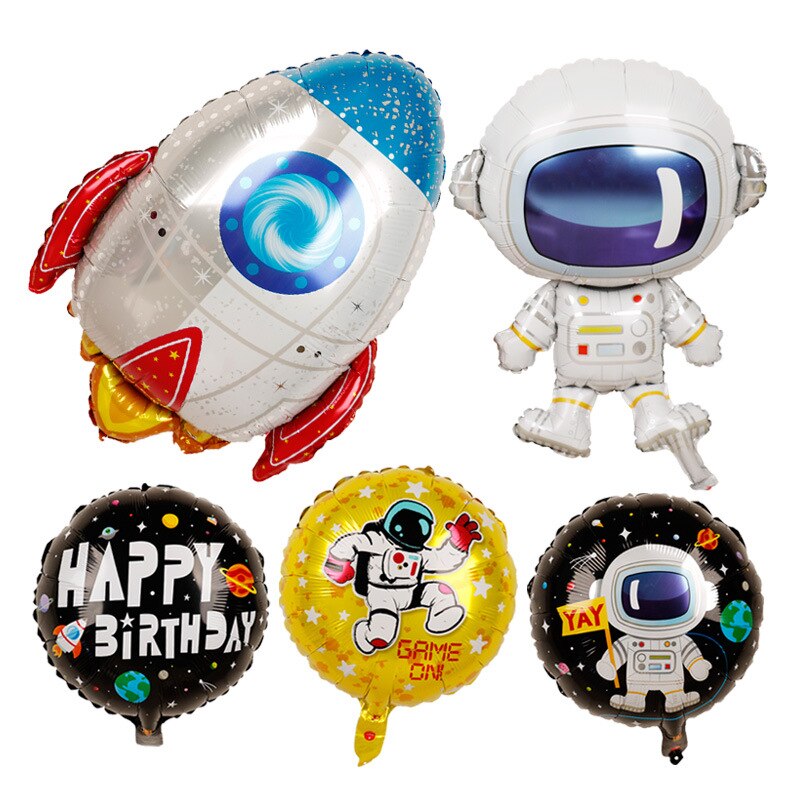 4D Stereoscopic Cartoon Foil Balloons Astronaut Spaceship Rocket Earth Foil Balls Birthday Party Decorations Kids Funny Balloon