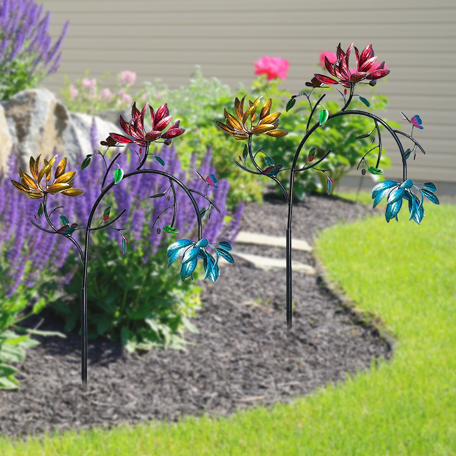 Creatieve Wind Spinners Grote Metalen Wind Spin Met Drie Spin Bloemen En Vlinders Wind Spinners Outdoor Decoratie Voor Tuin