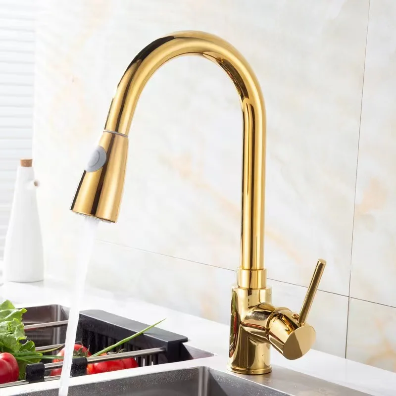 Grifo de cocina moderno, fregadero de cocina tipo tirador dorado, grifo giratorio frío y , grifo de fregadero para el hogar, grifo de ducha para el hogar