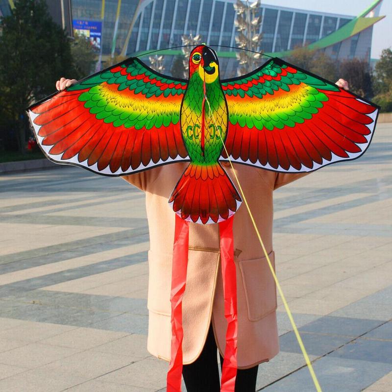 1.1m Flat Parrot Kite Children Flying Bird Kites Windsock Outdoor Toys Garden Cloth Toys For Kids
