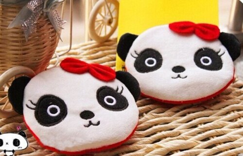 Bowknot panda plysj bomull 10cm lomme mynt veske lommebok veske veske veske ; kvinner dame vesker pose makeup case holder veske håndveske