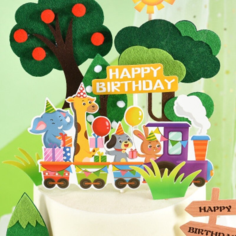 Cartoon Animals Cake Toppers Little Ballon Happy Birthday Cake Decor Happy Birthday Party Decor Kids Boys 1st Birthday Decor
