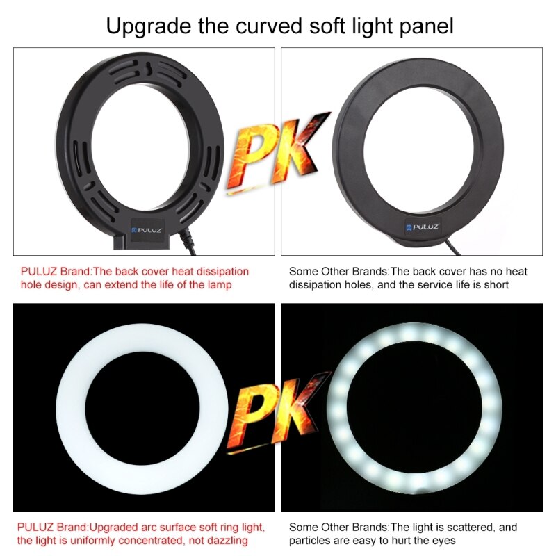 -PULUZ 4.7Inch Ring Light LED Desktop Ring Lamp USB White Light for Makeup Video Live Studio Photography