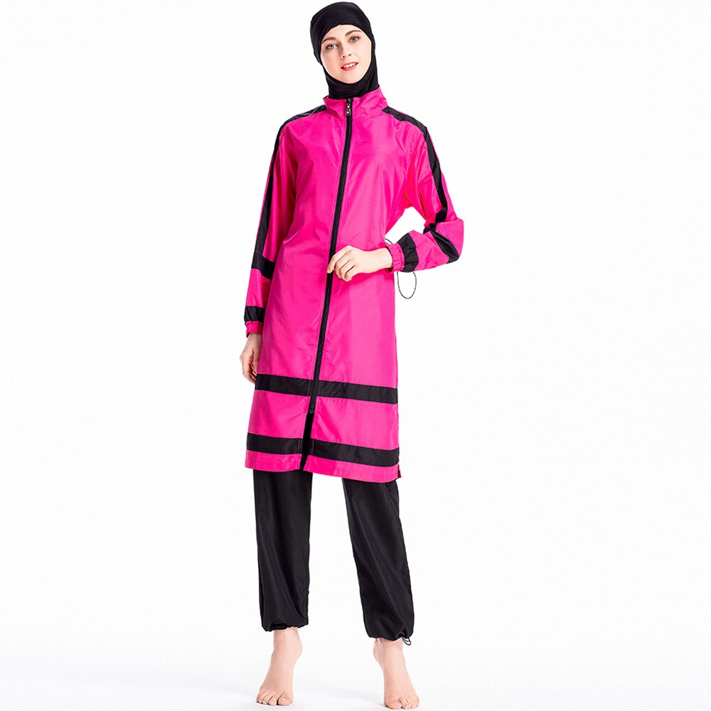 LaFata Color Muslim Swimwear Islamic Modest Swimming Suit Burkini Women Swimsuit with Hijab 4XL muslim swimsuit: pink / L