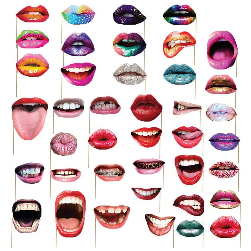 20pcs/set DIY Photo Booth for Wedding Birthday Party Decoration Adult Funny Lip Mouth DIY Photo Booth Props with Wooden Stick