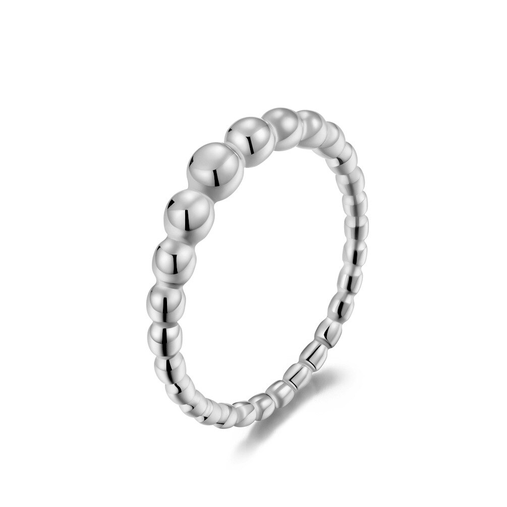Anillos de plata de acero inoxidable originales para mujer, joyería auténtica para boda, bola redonda apilable con cuentas